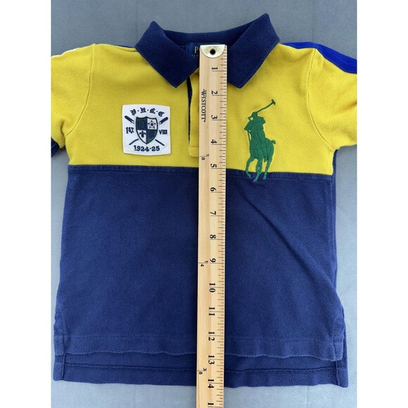 Polo Ralph Lauren Shirt Boys 2T Navy Yellow Colorblock Big Pony Crest Rugby Polo - Picture 9 of 9